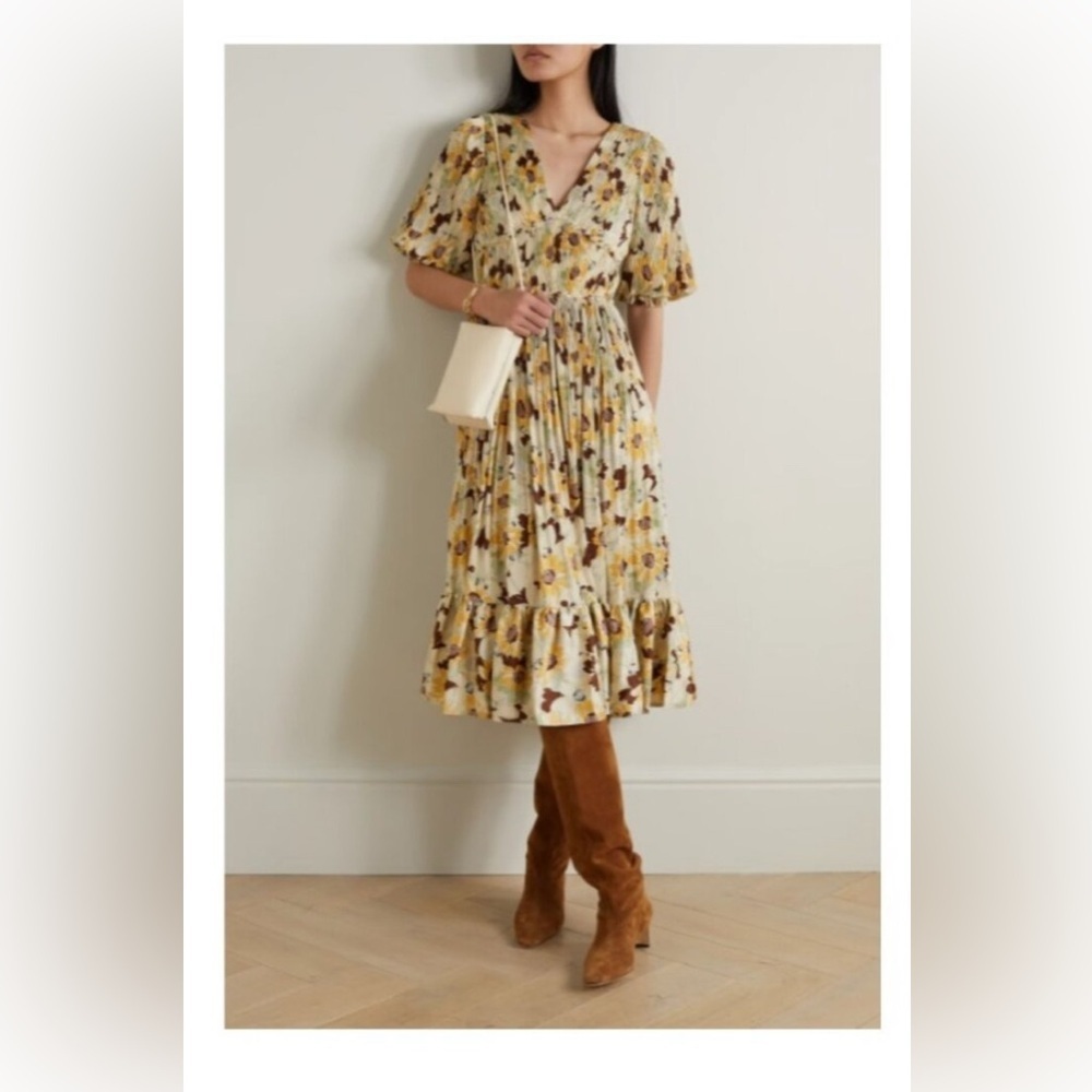 NEW POLO RALPH LAUREN Micro Pleated Floral Satin Midi Dress Size 10